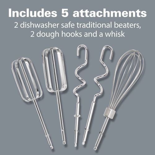 Mélangeur à main électrique à 6 vitesses de Hamilton Beach avec fouet, batteurs traditionnels, crochets pétrisseurs, étui de rangement encliquetable,