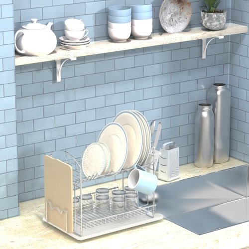 SimpleHouseware Dish Drying Rack with Drainboard, Chrome