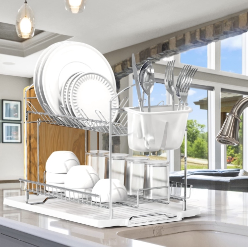 SimpleHouseware Dish Drying Rack with Drainboard, Chrome