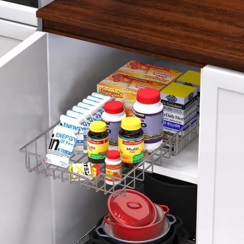 SimpleHouseware Pull Out Cabinet Shelf Organizer, Chrome
