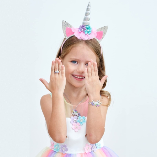 Unicorn Princess Dress Up Clothes for Little Girls – Costume, Jewelry and Headband