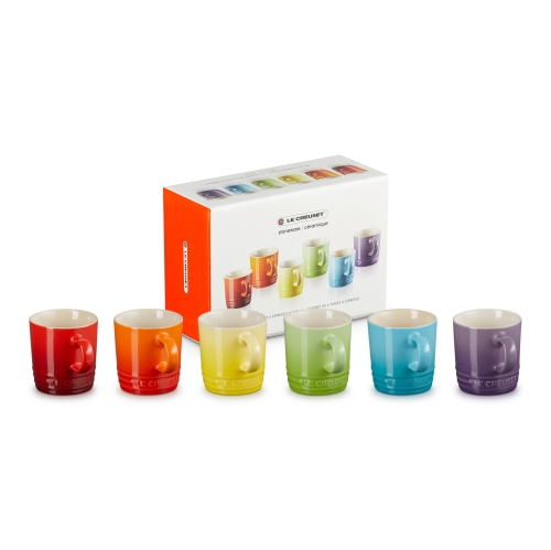 Le Creuset Set of 6 Rainbow Espresso Mug, Stoneware, 100 ml, Rainbow, 79114108359030