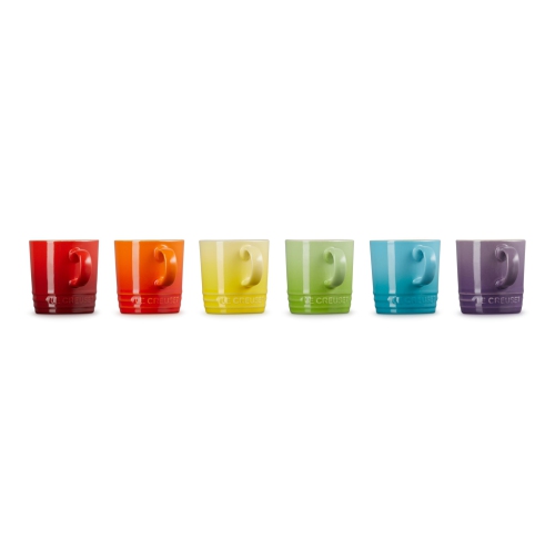 Le Creuset Set of 6 Rainbow Espresso Mug, Stoneware, 100 ml, Rainbow, 79114108359030