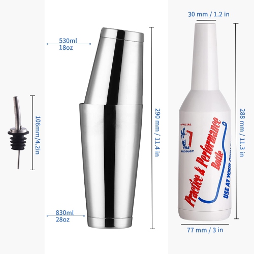 Bouteille Flair - Ensemble de 5 bouteilles Flair Bartender, 2 bouteille Flair, 1 bouteille Boston Shaker, bouteille d'exercice et de performance