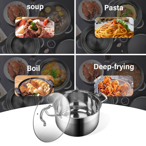 LEUGWAKN Stainless Steel Stock pot-10 Quart Pot-stockpot with Glass lid-Soup Pot-Induction Pot-Cookware Pot-Cooking Pot