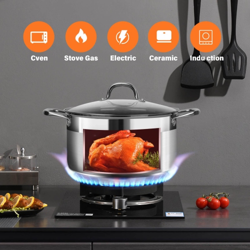 LEUGWAKN Stainless Steel Stock pot-10 Quart Pot-stockpot with Glass lid-Soup Pot-Induction Pot-Cookware Pot-Cooking Pot