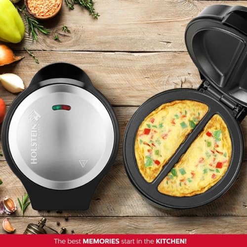 Holstein Housewares - Non-Stick Omelet & Frittata Maker, Black/Stainless Steel - Makes 2 Individual Portions Quick & E..