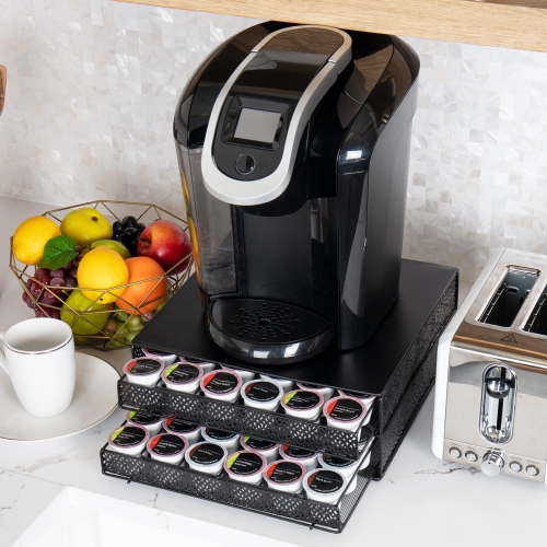 Mind Reader Single Serve Coffee Pod Organizer with 2 Drawers, 72 Pod Capacity, Metal Mesh, 33L x 31.8W x 12.7H cm, Black