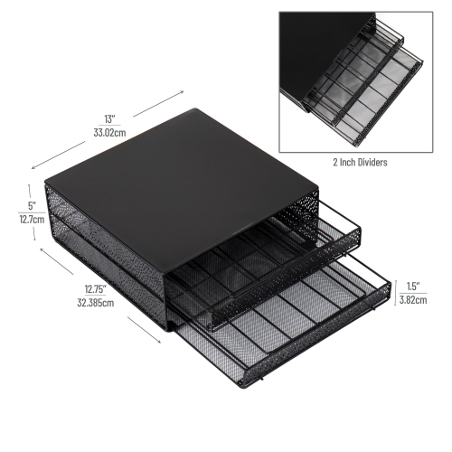 Mind Reader Single Serve Coffee Pod Organizer with 2 Drawers, 72 Pod Capacity, Metal Mesh, 33L x 31.8W x 12.7H cm, Black