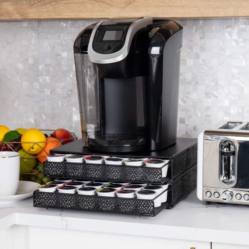 Mind Reader Single Serve Coffee Pod Organizer with 2 Drawers, 72 Pod Capacity, Metal Mesh, 33L x 31.8W x 12.7H cm, Black