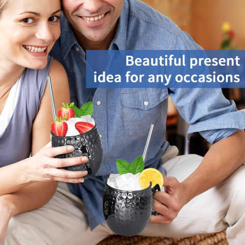 Mules à Moscou - Ensemble de 6&nbsp;tasses en acier inoxydable plaqué noir bronze industriel 18&nbsp;oz à double sauteuse pour boisson froide (6p.