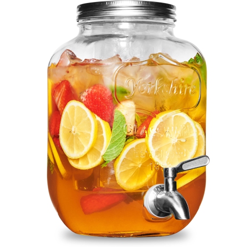 FineDine Drink Dispenser 1 Gallon Beverage Dispenser Fridge Glass Water Dispenser Countertop Juice Dispenser with Tap