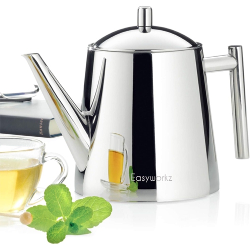Théière en acier inoxydable avec infuseur amovible 27&nbsp;oz d'Easyworkz pour cuisinière et tisane aux fruits.