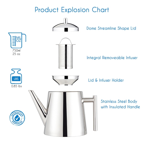 Théière en acier inoxydable avec infuseur amovible 27&nbsp;oz d'Easyworkz pour cuisinière et tisane aux fruits.