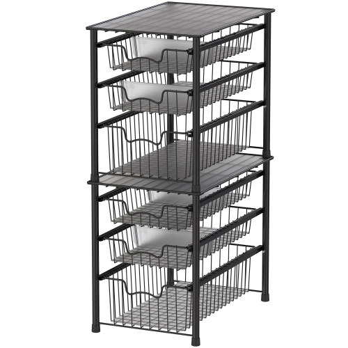 SimpleHouseware 3 Tier Stackable Pull Out Sliding Basket Organizer Drawer, Black