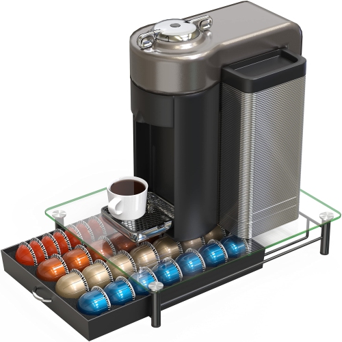 Le tiroir en verre DecoBrothers Vertuoline peut contenir 28 grandes ou 56 petites dosettes Vertuoline, noir