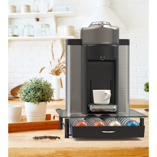 Le tiroir en verre DecoBrothers Vertuoline peut contenir 28 grandes ou 56 petites dosettes Vertuoline, noir