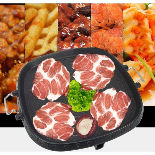 Korean Style Square Grill Pan with Maifan Coated Surface,Non-stick Smokeless Barbecue Stovetop Plate for Indoor Outdoo..