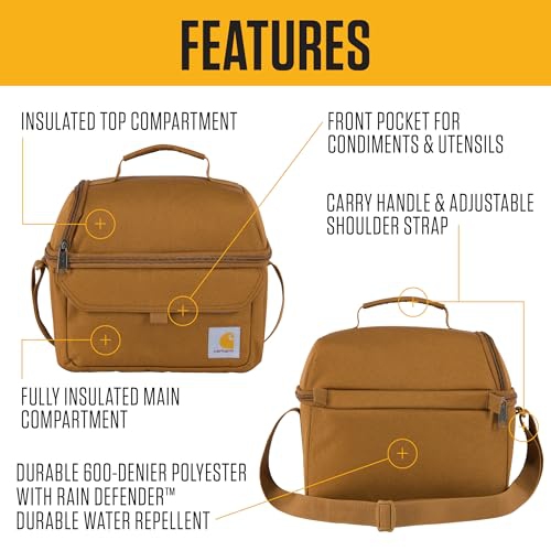Carhartt Insulated 12 Can Two Compartment Lunch Cooler, Durable Fully-Insulated Lunch Box, Dual Compartment
