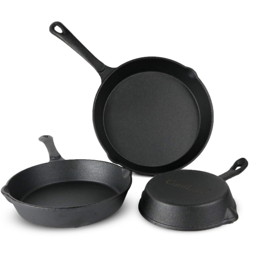 Cuisiland Quality Pre-Seasoned Cast Iron Pan Cookware Set - 10", 8", 6.5" Frying Pans