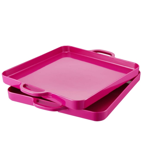 HSDT 15.3"x12.6" Trendy Colors Melamine Serving Tray with Handles Set of 2