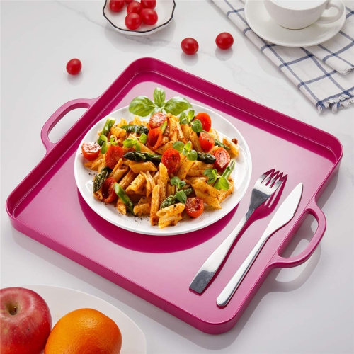 HSDT 15.3"x12.6" Trendy Colors Melamine Serving Tray with Handles Set of 2