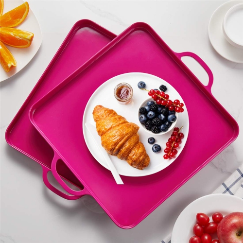 HSDT 15.3"x12.6" Trendy Colors Melamine Serving Tray with Handles Set of 2