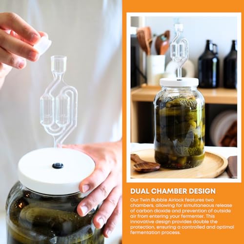FastRack One gallon Wide Mouth Jar with Drilled Lid & Twin Bubble Airlock-Set of 2, multicolor