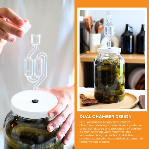 FastRack One gallon Wide Mouth Jar with Drilled Lid & Twin Bubble Airlock-Set of 2, multicolor
