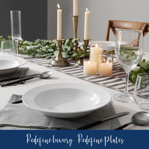 YHY – Pâtes, soupe, bols à salade, 20 oz en porcelaine, ensemble de bols à bordure large de 9,5 po, blanc, ensemble de 4