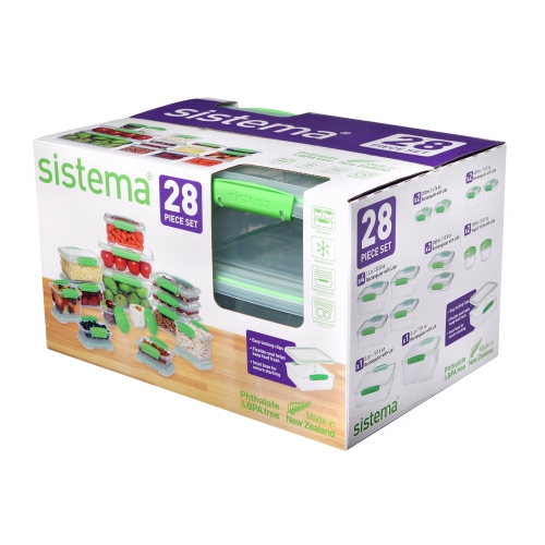 Sistema – Contenants pour aliments de différentes formes, ensemble de 28, transparent et vert