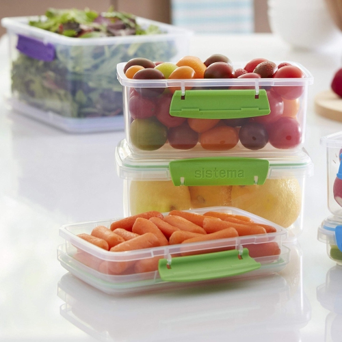 Sistema Multi Piece Food Storage Containers in Assorted Shapes, Set of 28, Clear with Green