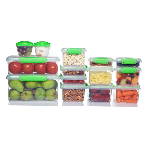 Sistema Multi Piece Food Storage Containers in Assorted Shapes, Set of 28, Clear with Green