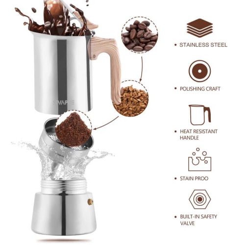 Sivaphe Stainless Steel Stovetop Espresso Strong Coffee Maker Induction Moka Pot 9 cup / 450ml