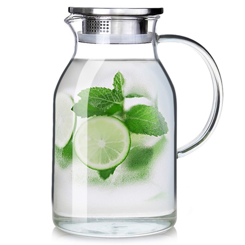 Glass Pitcher with Lid and Spout - High Heat Resistance Pitcher for Hot/Cold Water & Iced Tea