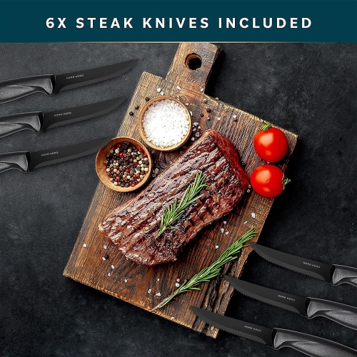 Home Hero Knife Block Set - Kitchen Knife Set with Knife Sharpener - Knife Holder - Knife Set with Block (17 pcs - Bla..