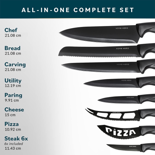 Home Hero Knife Block Set - Kitchen Knife Set with Knife Sharpener - Knife Holder - Knife Set with Block (17 pcs - Bla..