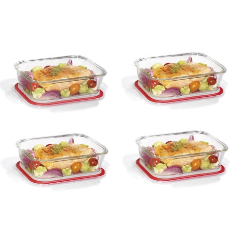STARFRIT LocknLock 8-Piece Borosilicate Glass Container Set - 4 x 34oz/1L - Airtight & Leakproof - 4-Sided Locking Lid