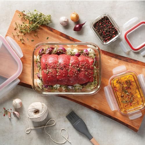 STARFRIT LocknLock 8-Piece Borosilicate Glass Container Set - 4 x 34oz/1L - Airtight & Leakproof - 4-Sided Locking Lid