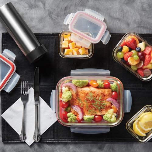 STARFRIT LocknLock 8-Piece Borosilicate Glass Container Set - 4 x 34oz/1L - Airtight & Leakproof - 4-Sided Locking Lid