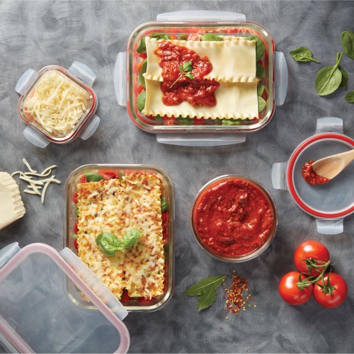 STARFRIT LocknLock 8-Piece Borosilicate Glass Container Set - 4 x 34oz/1L - Airtight & Leakproof - 4-Sided Locking Lid