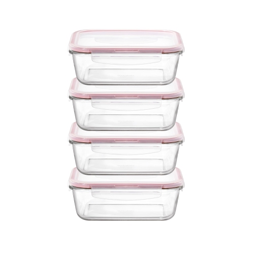 STARFRIT LocknLock 8-Piece Borosilicate Glass Container Set - 4 x 34oz/1L - Airtight & Leakproof - 4-Sided Locking Lid