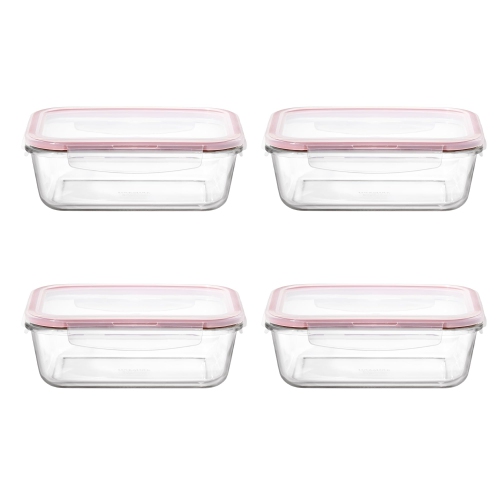 STARFRIT LocknLock 8-Piece Borosilicate Glass Container Set - 4 x 34oz/1L - Airtight & Leakproof - 4-Sided Locking Lid