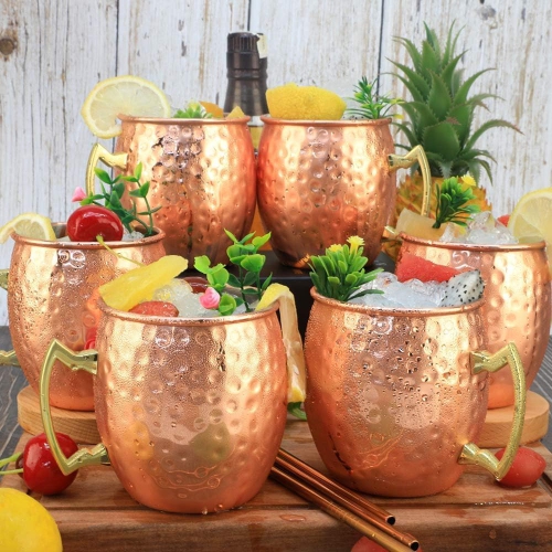 LINALL Moscow Mule Copper Mugs- Set of 6 Copper Plated Stainless Steel Mug 18oz, for Chilled Drinks