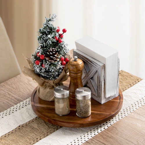 ANBOXIT Lazy Susan Cabinet Organizer, 12 Inch Wooden Lazy Susan Turntable, Acacia Wood Turntable Kitchen Spice Rack (2..