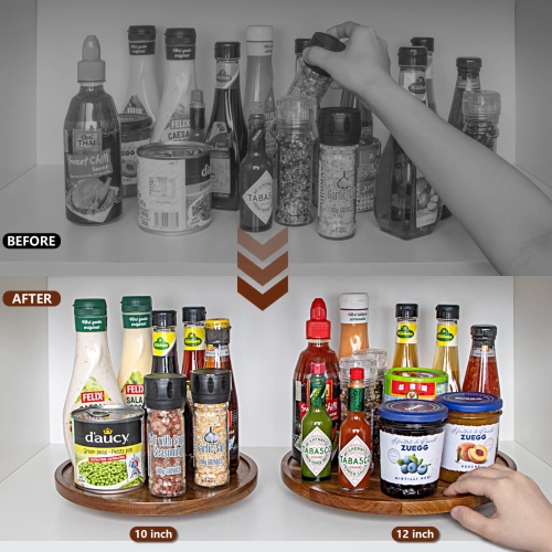 ANBOXIT Lazy Susan Cabinet Organizer, 12 Inch Wooden Lazy Susan Turntable, Acacia Wood Turntable Kitchen Spice Rack (2..