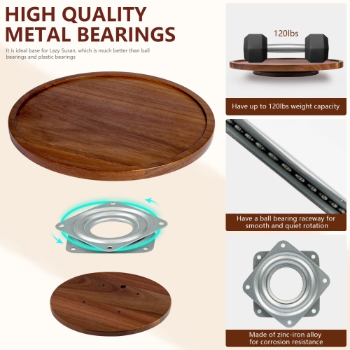 ANBOXIT Lazy Susan Cabinet Organizer, 12 Inch Wooden Lazy Susan Turntable, Acacia Wood Turntable Kitchen Spice Rack (2..