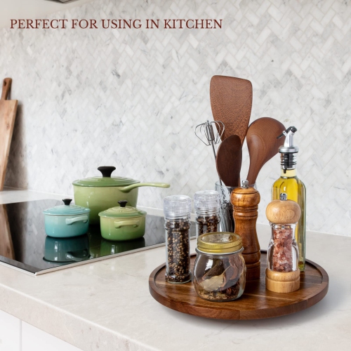 ANBOXIT Lazy Susan Cabinet Organizer, 12 Inch Wooden Lazy Susan Turntable, Acacia Wood Turntable Kitchen Spice Rack (2..