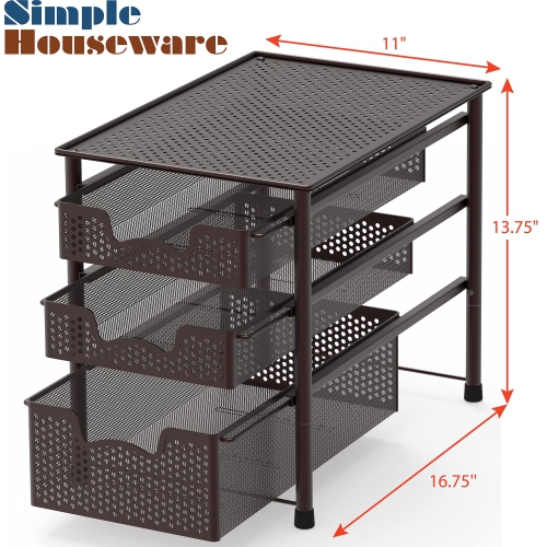 Simple Houseware Stackable 3 Tier Sliding Basket Organizer Drawer, Bronze
