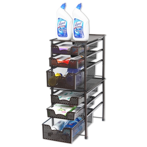 Simple Houseware Stackable 3 Tier Sliding Basket Organizer Drawer, Bronze